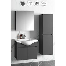 Yıldız 65+35 Cm Antrasit Gri Mdf Sepetli Asma Banyo Dolabı Takımı Antrasit - Gri