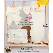Gros Shop Yeni Doğan %100 Pamuk Müslin Hastane Çıkış Mevlüt Seti-takı Yastık Kişiye Özgü İsimli Nakış Desenli Ekru-2