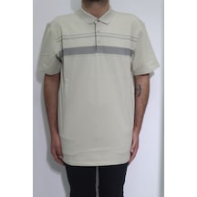Santa Dmctekstil Erkek Desenli Spor Kesim Rahat Kalıp Polo Yaka Battal T-shirt Koyu Bej