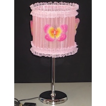 Pembe Kelebekli Kız Çocuk Odası Abajur Pembe