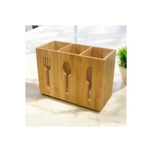 Bambu 3 Bölmeli Kaşıklık Tezgah Üstü Organizer Çatal Kaşık Bıçak