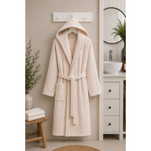 Doğa Kapüşonlu Unisex Bornoz 330 Gsm Yumuşak Dokulu Banyo Bornozu, Cepli, Kadın & Erkek, S/m - L/xl - 2xl - 3xl Bej