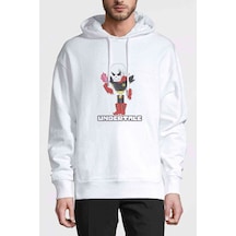 Undertale Skull Baskılı Beyaz Erkek Örme Kapşonlu Sweatshirt