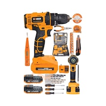Böhrer 32t Böhr 58v 5ah Darbeli Metal Şanzıman 32 Parça Full Set Orange Çift Akülü Şarjlı Vidalama Matkap