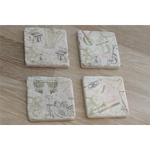 Müzik Aletleri Doğal Taş Bardak Altlığı 4'lü Set - Natural Stone Coasters-174249 Beyaz