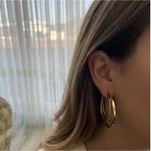 Üçlü Halka Küpe Parlak Metal Modern Tasarım Gold Silver Altın