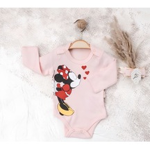 Trendimizbir Kalpli Minnie Mouse Baskılı Çıtçıtlı Bebek Zıbın-4165 - Pembe