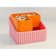 3d Baskı Fıstık Kasesi - Çift Hazneli Kabuk Ayırıcı Sunum Kasesi - Pembe Turuncu Diğer