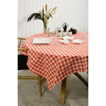 Turuncu Beyaz Kareli 160x130 cm Masa Örtüsü - Mutfak Konsepti Piknik Kamp için Sofra Örtüsü