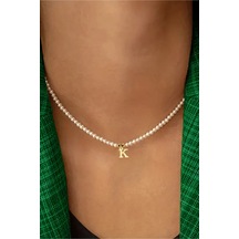 Azuris Silver 925k Gümüş Incili K Harfi Harfli Kolye Gold