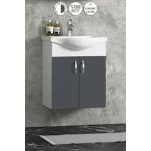Yıldız 50 Cm Antrasit Gri Mdf Seramik Lavabolu Asma Alt Banyo Dolabı Beyaz-antrasit Gri Mat