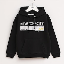 Wanex Erkek Çocuk Uzun Kol Kalın Kapüşonlu Sweatshirt - 16113 Siyah