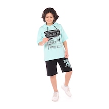 Toontoy Kids Toontoy Erkek Çocuk Overall Composition Baskılı Şortlu Takım Su Yeşili
