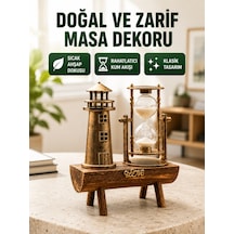 Ahşap Gövdeli Deniz Feneri Formlu Kum Saati 15x20 Cm Masa Dekoru Yeni Nesil - Lisinya Kahverengi