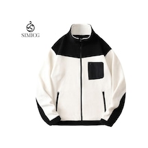 Erkek Dik Yaka Renkli Bloklu Polar Ceket - Beyaz