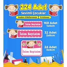 Sevimli Çocuklar Temalı Okul Kreş Kişiye Özel İsim Etiket Seti - Model 629 Çok Renkli