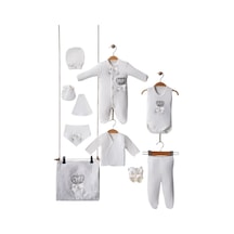 Mdrandy 10 Lu Tulumlu Taşlı Lüx Set Hastane Çıkışı %100 Pamuklu Beyaz