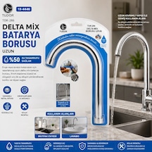 Kuğu Evye - Lavabo Uzun Delta Mix Batarya Borusu Krom Kaplama - Vakumlu - Süzgeçli Uç Bx40 Açık Gri