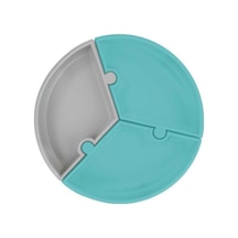 Puzzle Vakum Tabanlı Silikon Tabak Aqua Green / Powder Grey