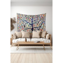 Beyaz Çiçekli Ağaç Desenli Duvar Halısı Duvar Örtüsü Tapestry Süet Dokulu Kumaş
