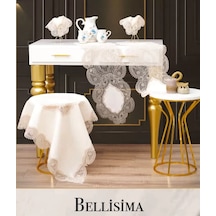 Salon Takımı 5 Parça Keten Dantelli Masa Örtüsü Runner Seti Bellisima Model No 800 --kapiçino Diğer