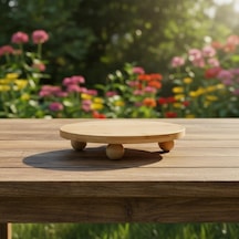 Bambu Top Ayaklı Yuvarlak Sunumluk 25cm Çap Seçenekli Doğal Ahşap Servis Tabağı Peynir, Mez Naturel