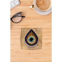 Baskılı Doğaltaş Bardak Altlığı - Doğal Taş Bardak Altı - Tekli Nazar Boncuğu Çok Renkli