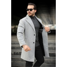 Slim Fit Astarlı Uzun Kaşe Kaban Orta Gri
