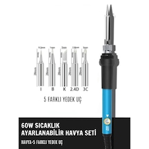 ST-60 Model Profesyonel 60W Isı Ayarlı Havya + 5 Kaliteli Yedek Uç