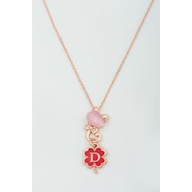 Papatya Silver 925 Ayar Gümüş Rose Kaplama Ay Taşlı D Harf Kolye