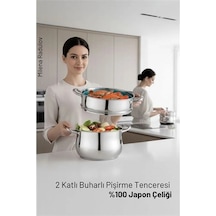 2 Katlı Japon Çeliği Buharlı Pişirme Tenceresi Sağlıklı Yemek Sanatı Altın