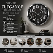 Silver Elegance Dekoratif 60 X 60 Cm Metal Duvar Saati Krom