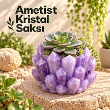 Ametist Kristal Saksı - Mor Kristal Görünümlü Dekoratif Saksı