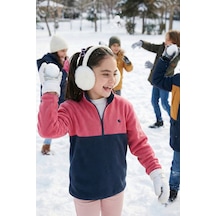 Lela Yumuşak Dokulu Yarım Fermuarlı Renk Bloklu Dik Yaka Unisex Çocuk Polar 5905004 Fuşya-Lacivert