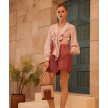 Yargıcı Ön Beden Detaylı Bluz Pembe