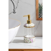 Porsima 3127-1 Gold Kapaklı Porselen Ve Cam Sıvı Sabunluk Çiçek Desenli Ve Şeffaf Tasarım 350 Ml Gold