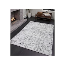 Modern Soyut Kilim Siyah Beyaz Minimal Desen Kaymaz Taban Yıkanabilir Siyah Siyah