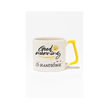 Good Morning Handsome Eş, Sevgili, Koca Hediyelik Eğlenceli Baskılı Sarı Kulplu Modern Seramik Kupa Sarı
