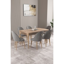 Milas Atlantik Çam 80x132 Mdf Açılabilir Mutfak Masası Takımı 6 Adet Sandalye Gri