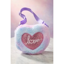 Mollycrush Hediye Love Nakışlı Kız Çocuk Mor Peluş Çanta Simli Kalp Ve Yazı Mor