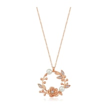 Mia vento Işıltılı İnci Goncası Rose Renk Flowers Gümüş Kolye