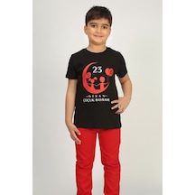 Toontoy Kids Toontoy Unisex 23 Nisan Baskılı Bisiklet Yaka Kısa Kollu Tişört Siyah