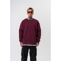 Erkek Respire Yazı Detaylı Basic Oversize Sweatshirt Vişne Bordo
