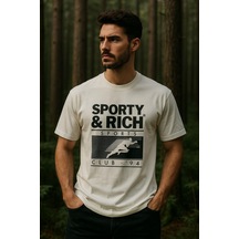 Erkek Basic T-shirt Oversize Rahat Kalıp %100 Pamuk Bisiklet Yaka Kısa Kollu Tişört Bej