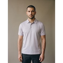 Maccali Erkek Lila Dikey Desen Panelli Polo Yaka Tişört
