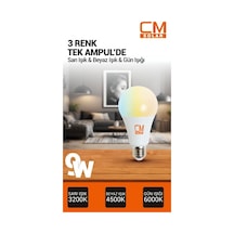 Cmsolar 9w E27 Duy 3 Renkli Ampul Sarı Işık-gün Işığı-beyaz Işık