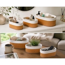 3 Lü Bambu Sepet Seti, Kumaş Astarli Düzenleyici Organizer, Büyük Orta Küçük Boy, Çok Amaçlı Kullanım, Banyo Mutfak Salon Masa Düzenleme Sepeti, Doğal Dekoratif Saklama Kutusu Açık Ahşap