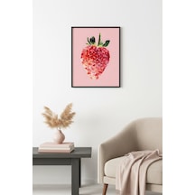 Doğal Ahşap Çerçeveli Retro Çilek Tablo - Geometrik Desen Huhu2539