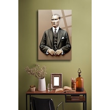 Atatürk Cam Tablo Portre Cam Tablo Duvar Dekoru Atatürkçizilmez Cam Solmaz Baskı 017 Atatürk Temalı Dekoratif Duvar Tablosu, Salon, Ofis Ve Çalışma Alanı Dekoru,