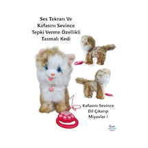 Ses Tekrarlayan Kafasını Sevince Tepki Veren Yürüyen Havlayan Tasmalı Kuyruğunu Sallayan Oyuncak Kedi Köpek 25 Cm. Kahverengi